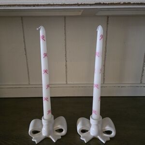 Elegant White and Pink Bow Candle Holders